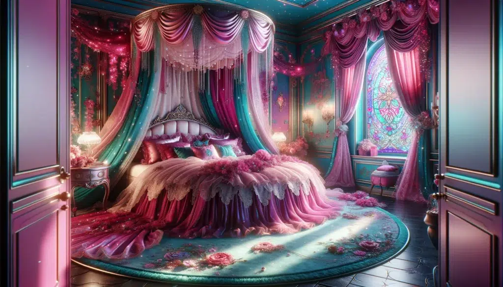 Blue and Pink Round Bed Decor