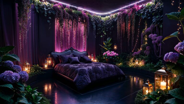 Hypnotic Purple Bedroom - Dark Purple Floral Bedroom Decor Idea