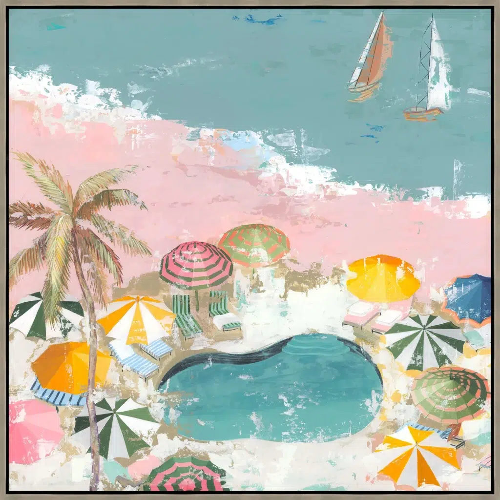 Bubblegum Beach I – Eclectic Wall Art for a Playful and Coastal Aesthetic
