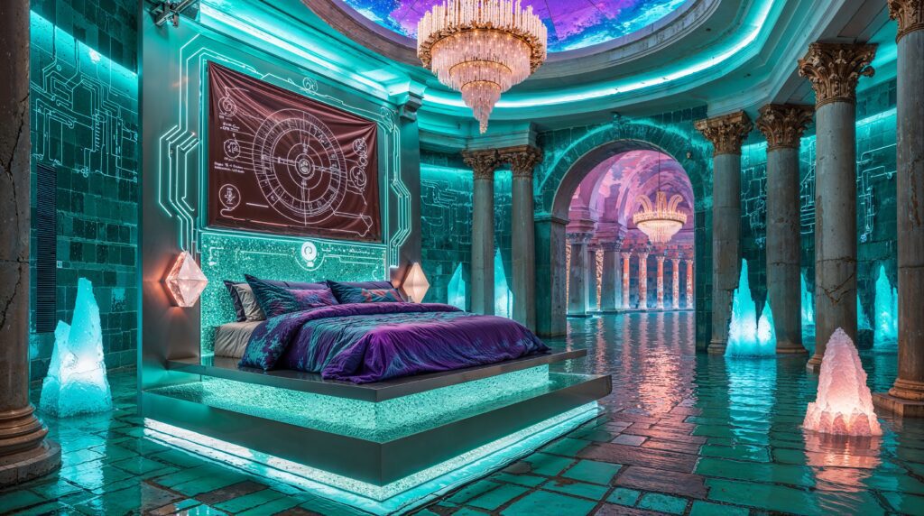 Ancient Temple Ocean Bedroom Ideas with Sacred Geometry