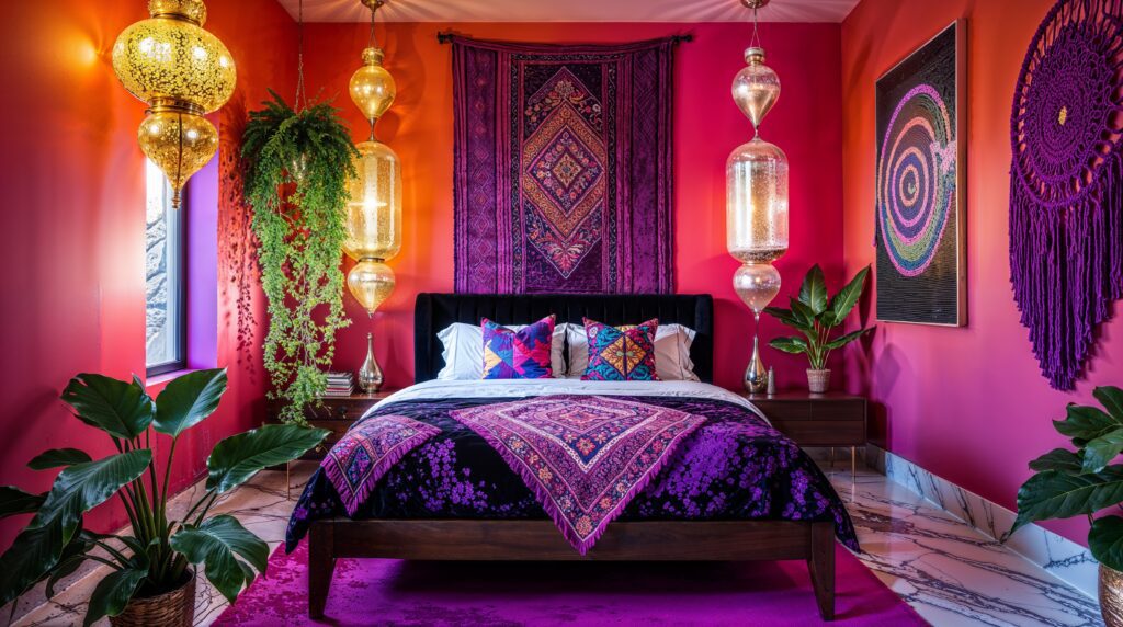 Bold Fuchsia Walls Meet Moroccan Bohemian Bedroom Magic