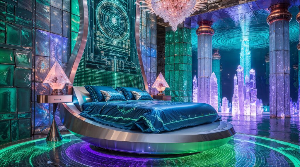 Cyberpunk-Inspired Ocean Bedroom Ideas with Neon Depths