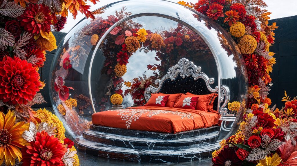 Dreamy Fall Bedroom - Autumn Sphere Sanctuary Glass Dome Elegance