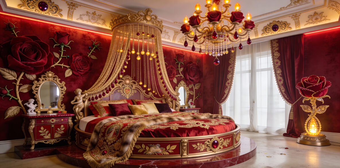 Luxurious Red and Gold Romantic Dream Fall Bedroom