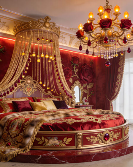 Luxurious Red and Gold Romantic Dream Fall Bedroom