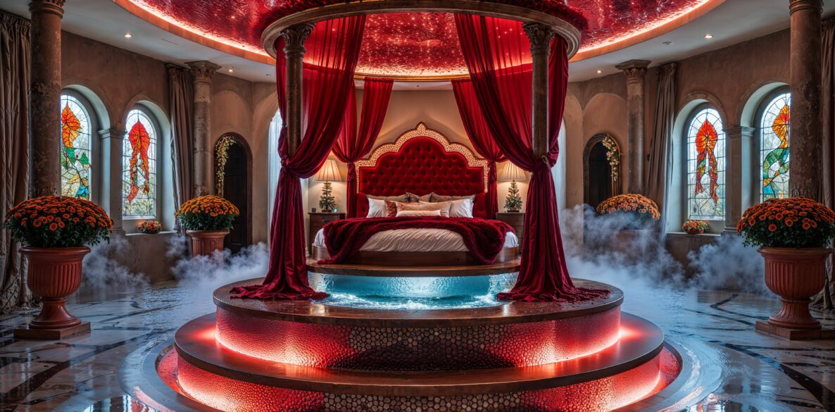 ream Fall Bedroom Idea - Dark Moody Red Round Bed