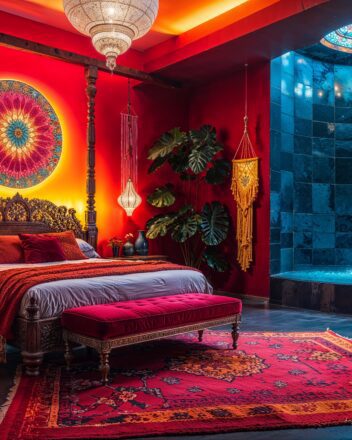 Sunset Spice Blaze: 9 Cozy Bohemian Moroccan Bedrooms in Deep Red and Burnt Orange