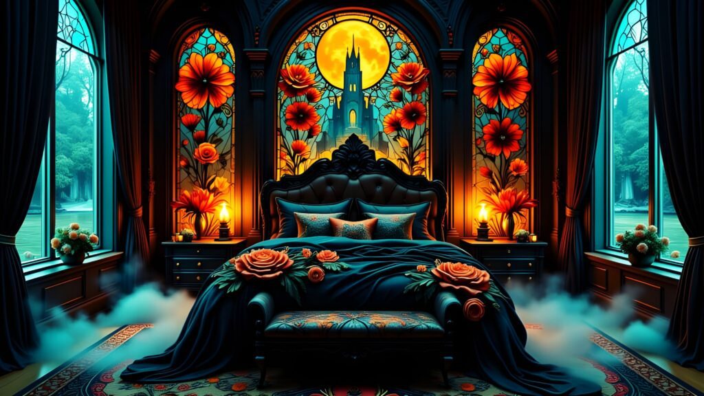 Enchanting Luxe Dark Feminine Bright Floral Bold Castlecore Bedroom Decor Ideas