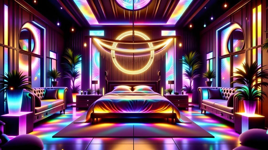 Holographic Dream Neon Futuristic Bedroom Decor Ideas
