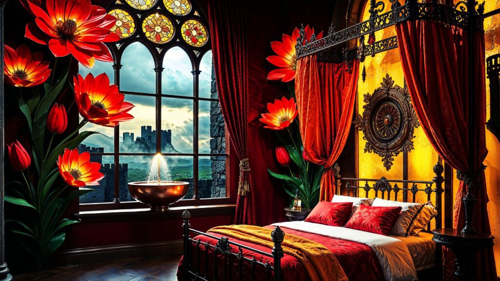 Luxe Dark Feminine Bright Floral Bold Castlecore Bedroom Decor Ideas