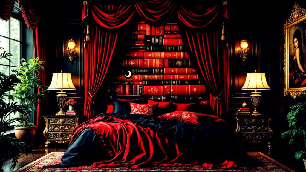 Moody Dark Academia Book Lovers Cherry Red Bedroom Ideas