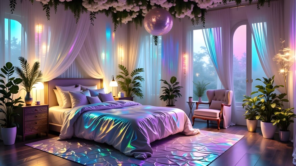 Dreamy Pastel iridescent bedroom decor (10)