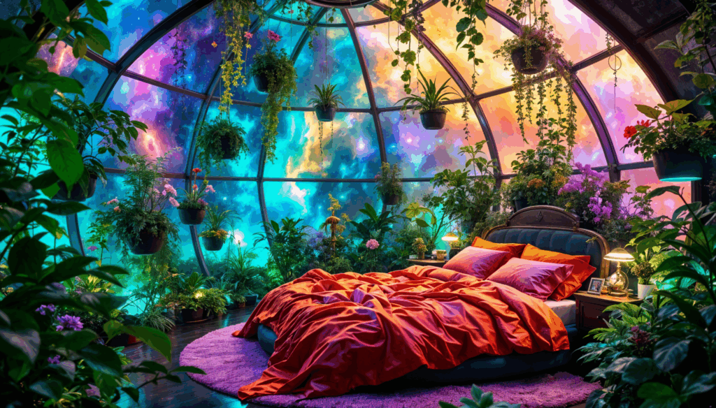Colorful Fantasy Botanical Maximalist Bedroom Interior Design