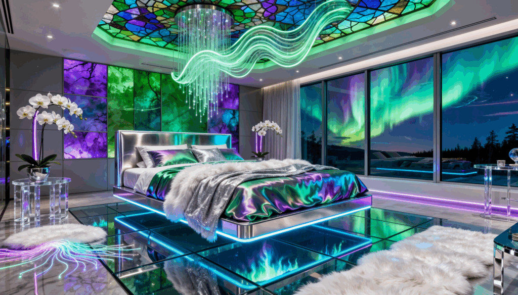 Futuristic Glass Maximalist Bedroom Interior Design