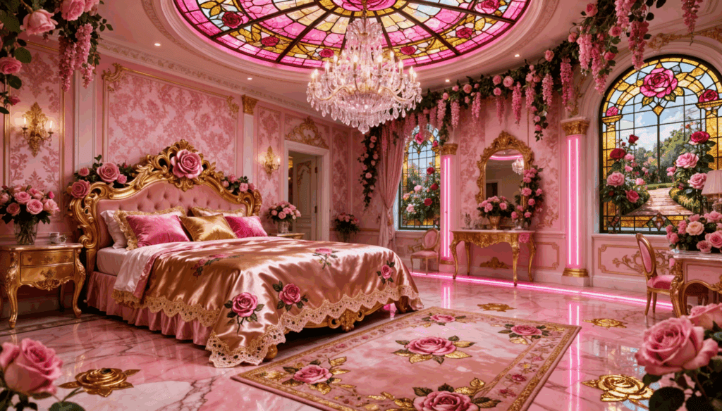Glam Pink and Gold Maximalist Bedroom Interior Design