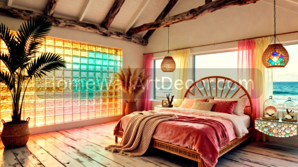Beautiful Shabby Chic Pink Cottage Bedroom featuring dichroic glass - Dream dichroic glass
