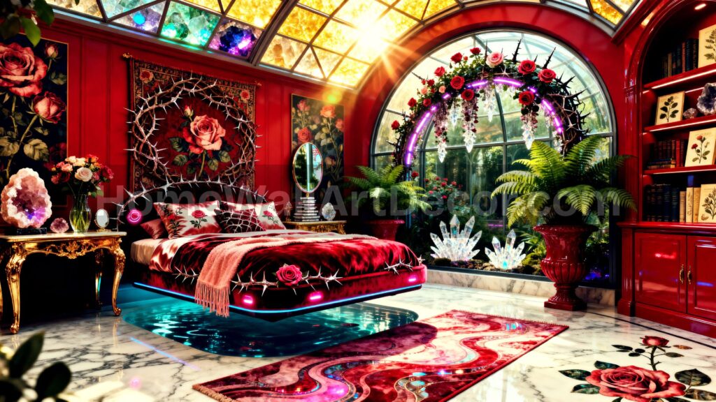 Bold Red Floral Terra Futura Bedroom - Bold Terra Futura Interior Design Ideas