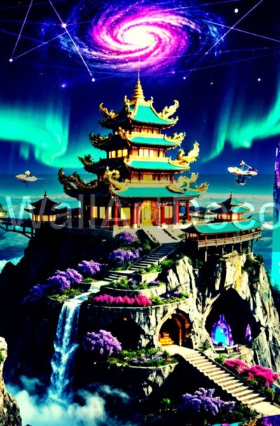 Celestial Floating Pagoda | Cosmic Fantasy Landscape