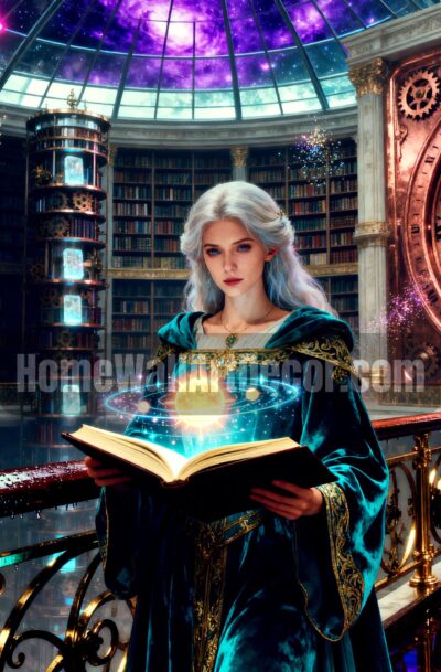 Celestial Sorceress Fantasy Art Cosmic Library Background Digital Download by Pamela Arsena