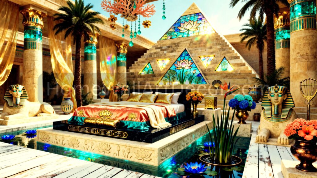 Cosmic Egyptian Pyramid Bedroom - Whimsical Glass Interiors with Dichroic Glass