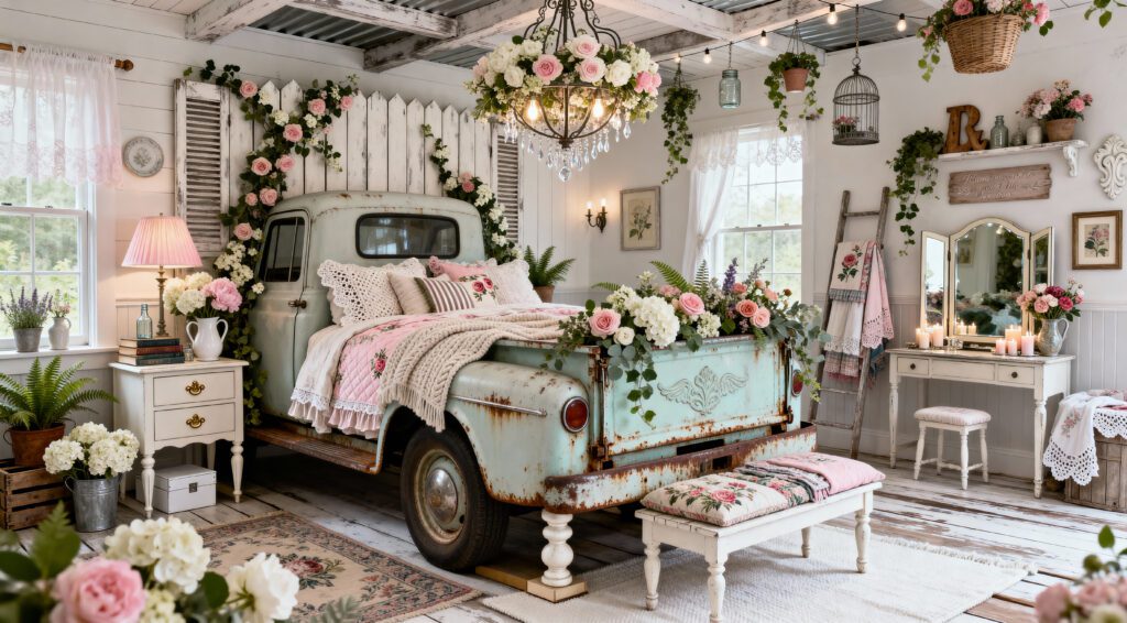 Dream Ethereal White Interior - Truck Bed Floral Shabby Chic Ethereal White Bedroom