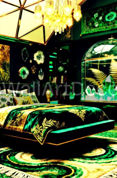 Emerald Green Geode Bedroom Art | Luxury Crystal Decor | Digital Print