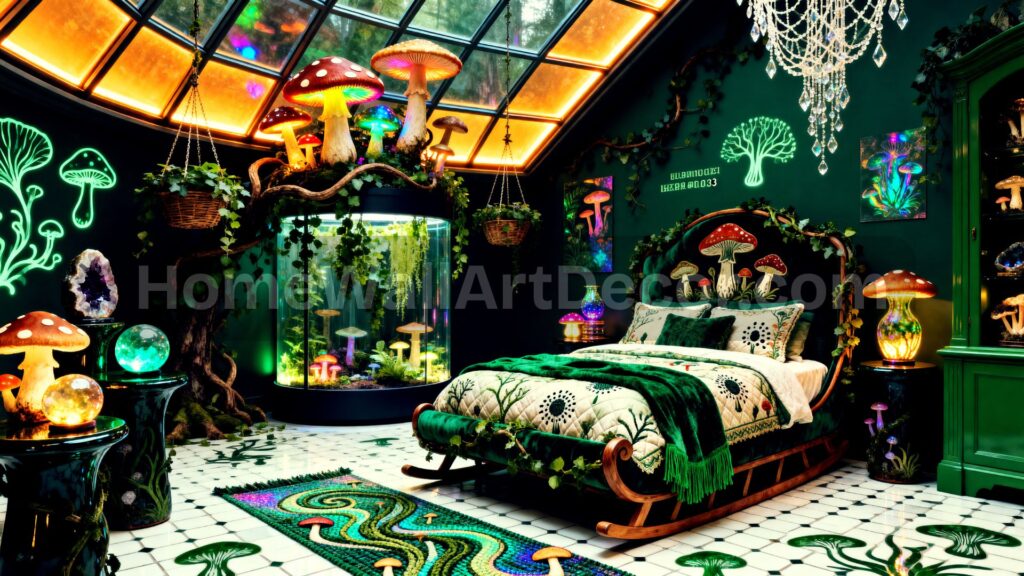 Emerald Green Psychedelic Bedroom - Enchanting Forest Terra Futura Interior Design Idea