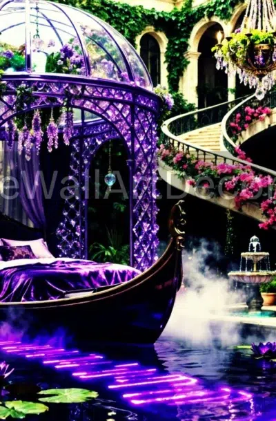Enchanted Violet Bedroom Art | Fantasy Gondola Print | Pamela Arsena