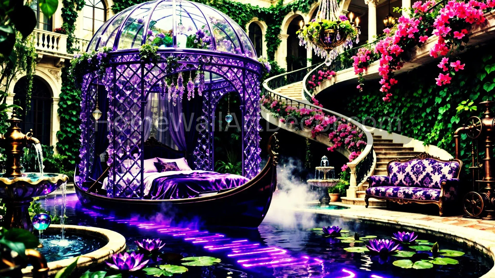 Enchanted Violet Bedroom Art | Fantasy Gondola Print | Pamela Arsena