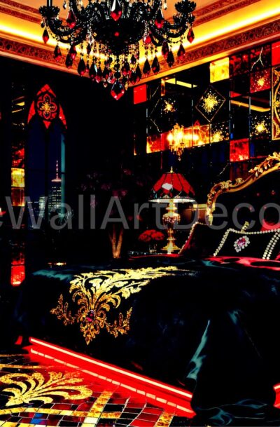Gothic Luxury Bedroom | Red Stained Glass Art | Digital Download