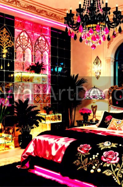 Gothic Rose Bedroom | Pink Black Glam Art | Digital Download