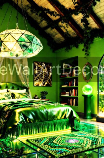 Green Witchy Bedroom Art | Crystal Botanical Print | Pamela Arsena