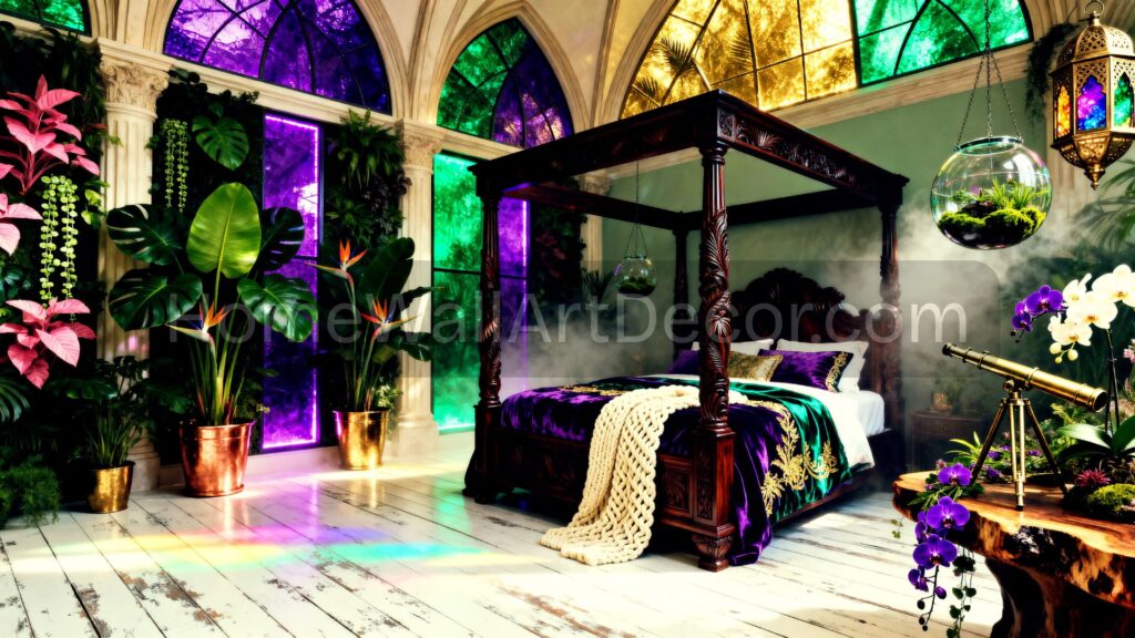 Lush Exotic Botanical Iridescent Bedroom Whimsical Glass Interiors
