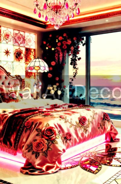 Luxurious Pink Dream Bedroom | Glam Wall Art | Digital File