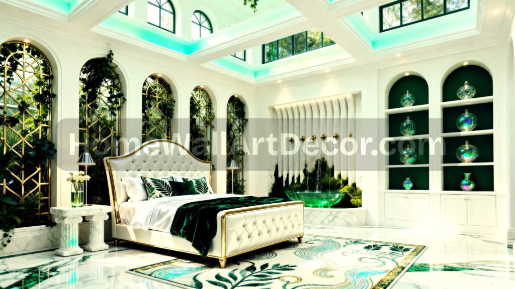 Pristine Luxurious Ethereal White Bedroom - Blue Geode Dreamy Bedroom - Ethereal Terra Futura Interior Design ideas
