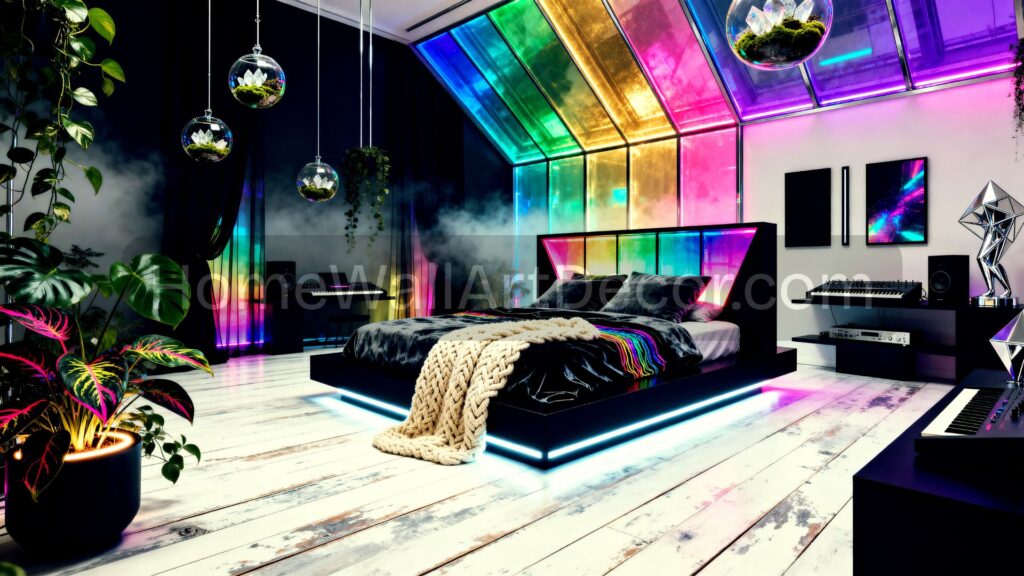 Rainbow Colorful Luxurious Dichroic Glass Whimsical Glass Interior Bedroom