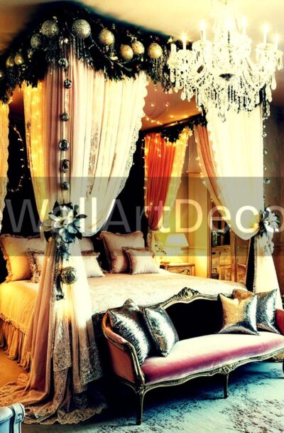 Romantic Christmas Bedroom | Pink Fantasy Interior | Digital Download