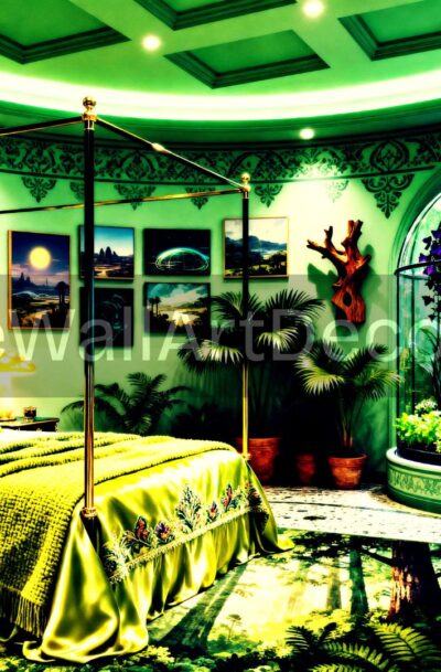 Serene Green Terra Futura Bedroom | Solarpunk Art | Digital
