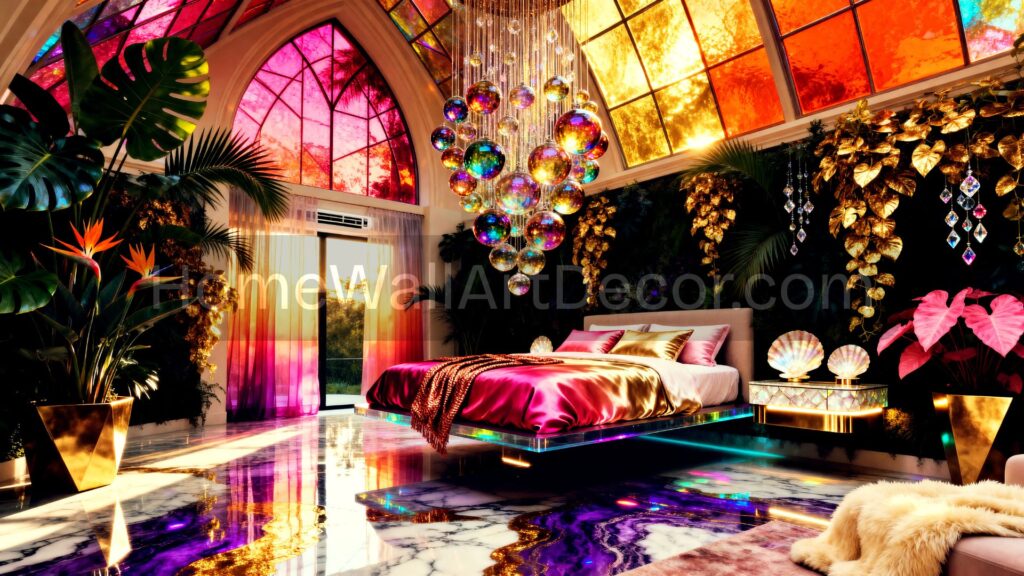 Warm Floral Cathederal featuring Dichroic Glass Whimsical Glass Interior Bedroom