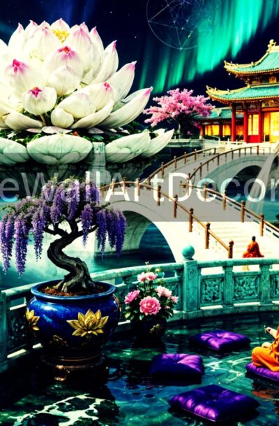 Zen Temple Wall Art | Celestial Lotus Sanctuary | Pamela Arsena