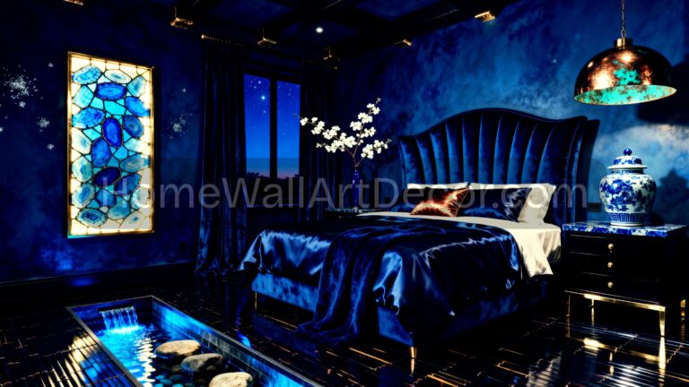 Bold Dark Blue Moody Jewel-Tone Dream Bedroom Design Ideas