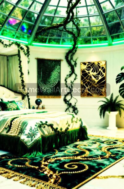 Enchanting Botanical Greenhouse Bedroom Art | Emerald Luxury Sanctuary | Digital Download