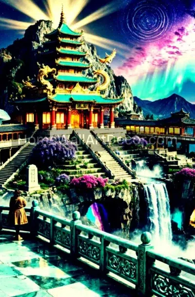 Breathtaking Fantasy Temple Wall Art Mystical Aurora Print Digital Download cover