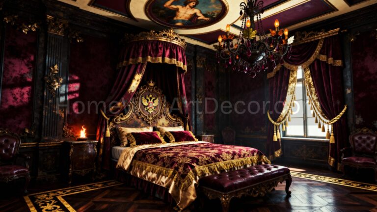 Dream Dark Moody Romantic Bedroom with a Posh Russian Rococo Interior Design Style