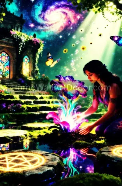 Enchanted Garden Fantasy Art Cosmic Witch Manifestation Digital Download cover