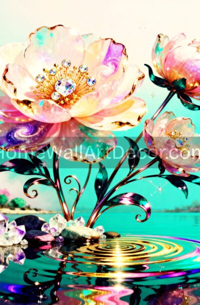 Enchanting Pastel Crystal Flowers | Cosmic Garden Wall Art | Digital Download