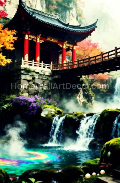 Enchanting Zen Floating Temple Art | Mystical Autumn Garden Sanctuary | Digital Download