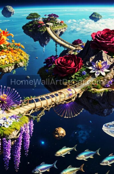 Ethereal Floating Island Garden Art Cosmic Whale Paradise Sanctuary Digital Download