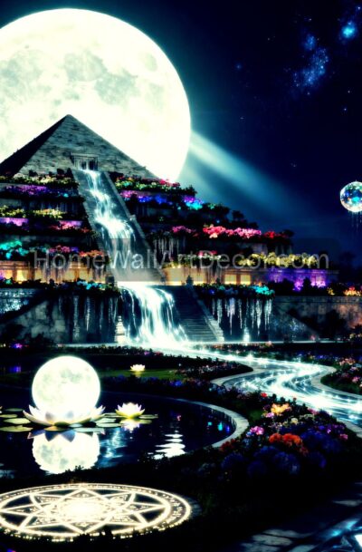 Esoteric Fantasy Pyramid Wall Art | Mystical Moon Landscape | Digital Download