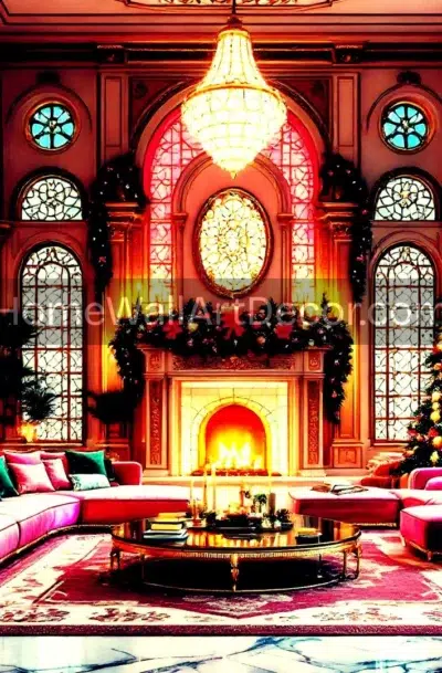 Festive Glam Living Room Art | Pink Christmas Decor | Digital Print by Pamela Arsena